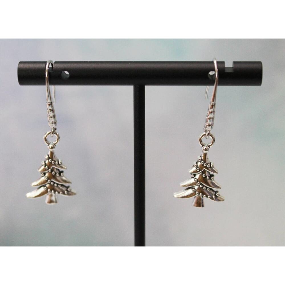 Silver Christmas Tree Earrings E135 - Picture 2 of 3